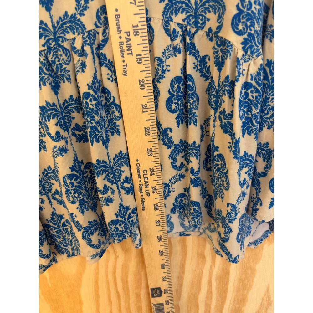 THML Blue Damask Print Crochet Trim‎ Sleeveless Babydoll Peplum Top Small boho - Picture 3 of 5